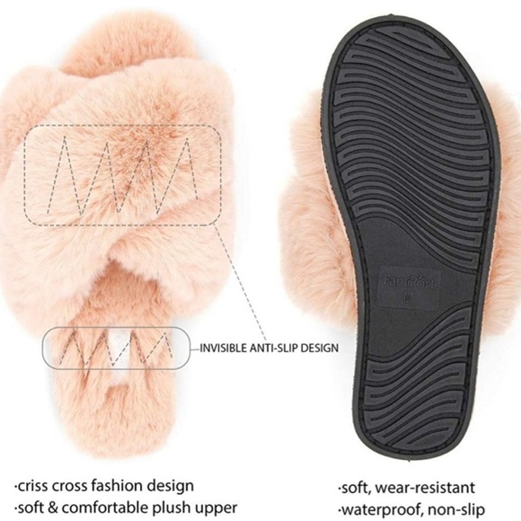 Pink plush fuzzy crisscross house slippers S, M, L NWT - Picture 4 of 4